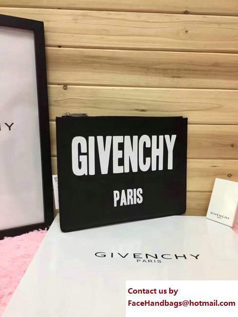 Givenchy Clutch Pouch Bag Big White Logo Print Black 2017 - Click Image to Close