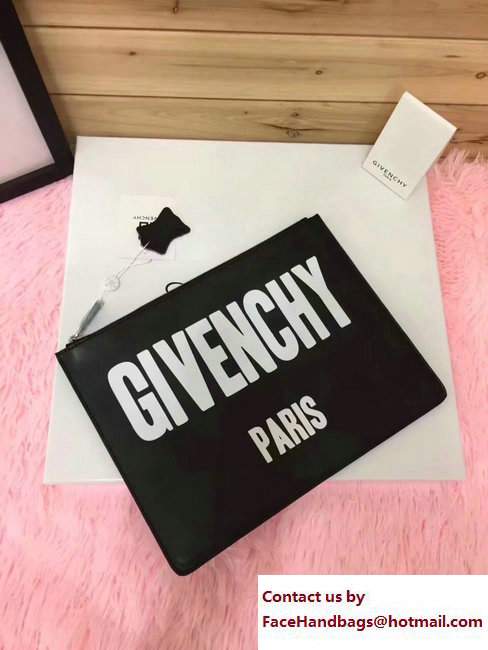 Givenchy Clutch Pouch Bag Big White Logo Print Black 2017