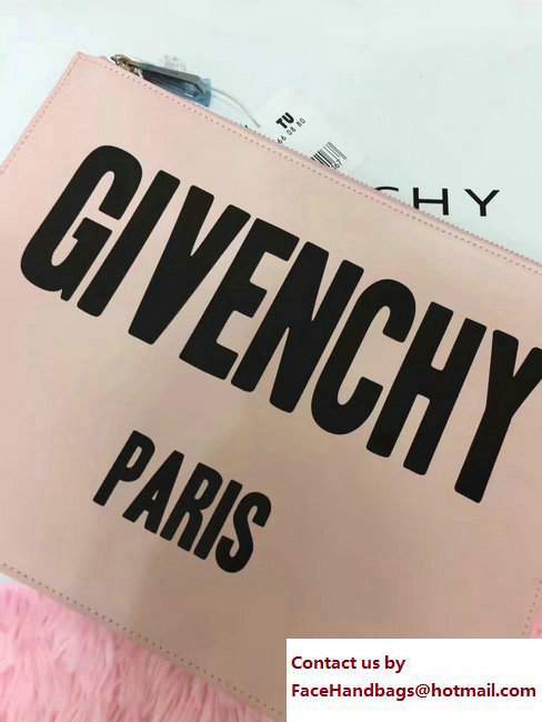 Givenchy Clutch Pouch Bag Black Logo Print Light Pink 2017