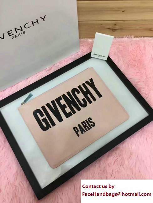 Givenchy Clutch Pouch Bag Black Logo Print Light Pink 2017 - Click Image to Close
