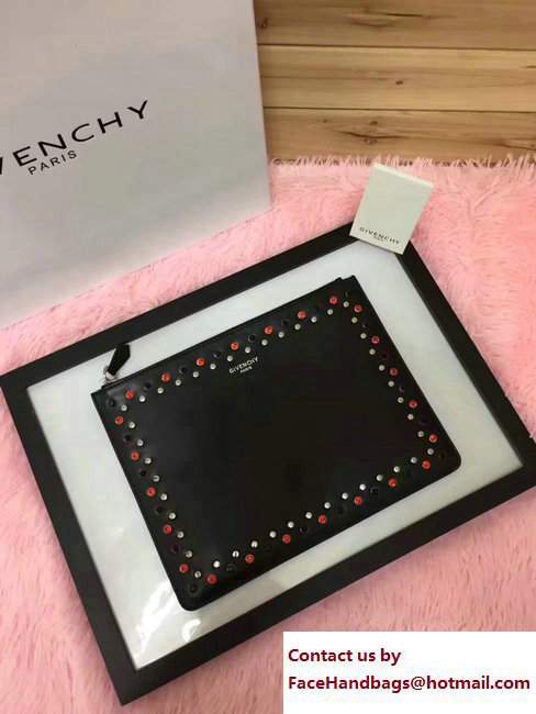 Givenchy Clutch Pouch Bag Black/Red Crystal and Studded Black 2017 - Click Image to Close