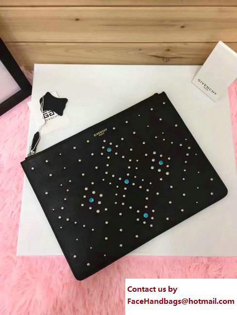 Givenchy Clutch Pouch Bag Blue Crystal Studded Black 2017 - Click Image to Close