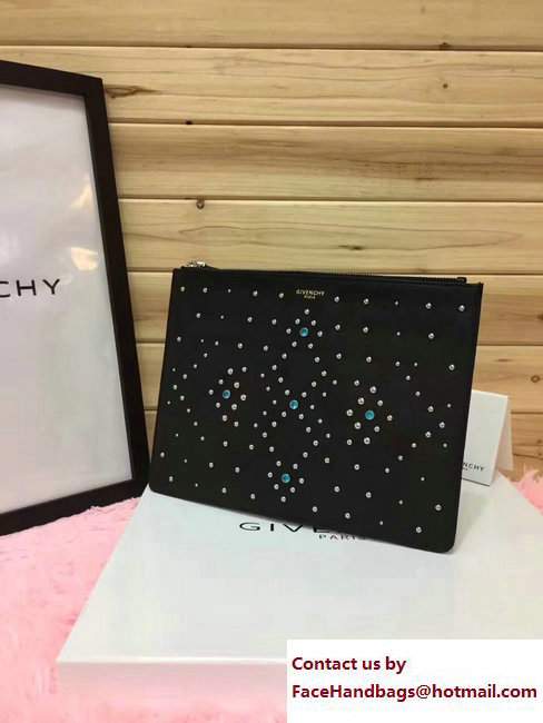 Givenchy Clutch Pouch Bag Blue Crystal Studded Black 2017