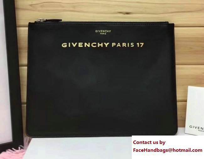 Givenchy Clutch Pouch Bag Gold Logo Black 2017 - Click Image to Close