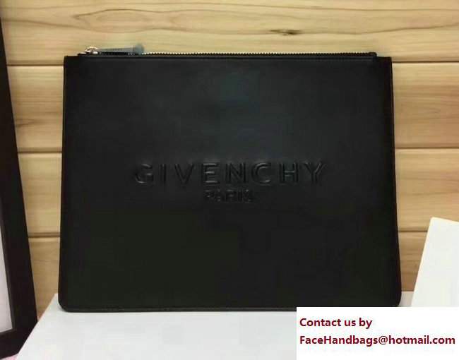 Givenchy Clutch Pouch Bag Logo Embossed Black 2017