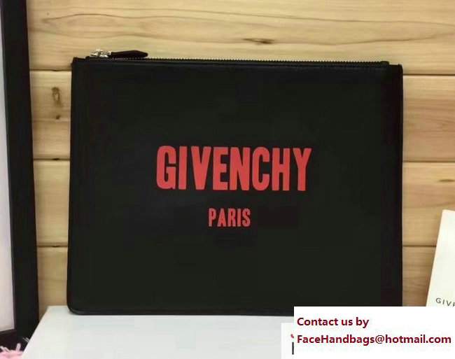 Givenchy Clutch Pouch Bag Red Logo Print Black 2017
