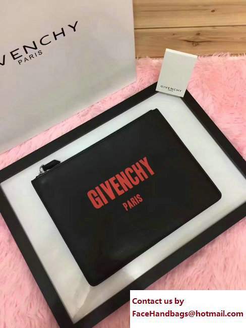 Givenchy Clutch Pouch Bag Red Logo Print Black 2017 - Click Image to Close