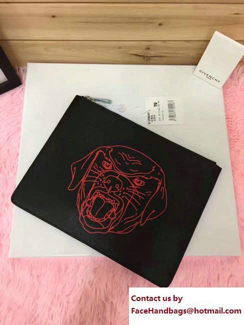 Givenchy Clutch Pouch Bag Red Rottweiler Print Black 2017 - Click Image to Close
