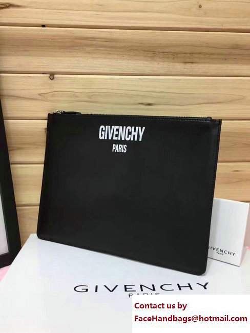 Givenchy Clutch Pouch Bag Small White Logo Print Black 2017 - Click Image to Close