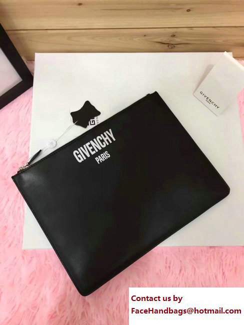 Givenchy Clutch Pouch Bag Small White Logo Print Black 2017 - Click Image to Close