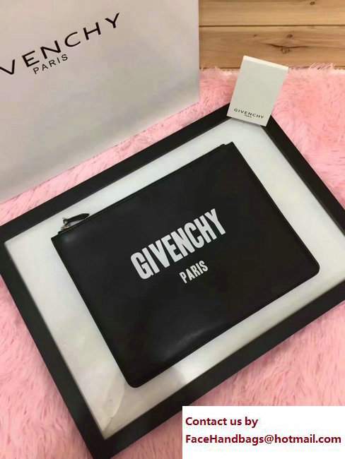 Givenchy Clutch Pouch Bag White Logo Print Black 2017