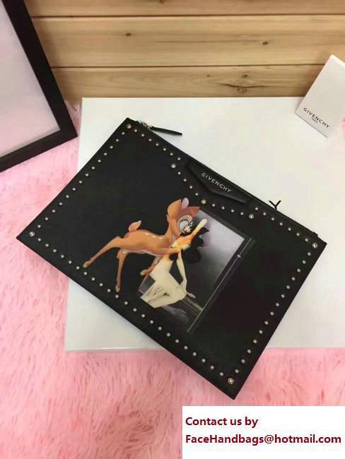 Givenchy Clutch Pouch Large Bag Studded Bambi Print Black 2017