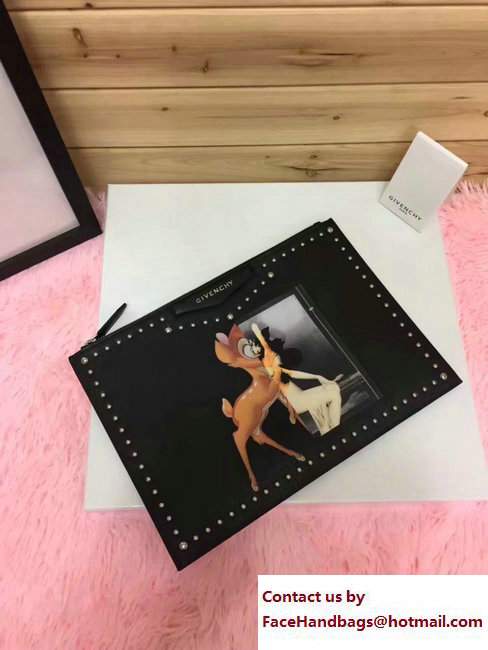 Givenchy Clutch Pouch Large Bag Studded Bambi Print Black 2017