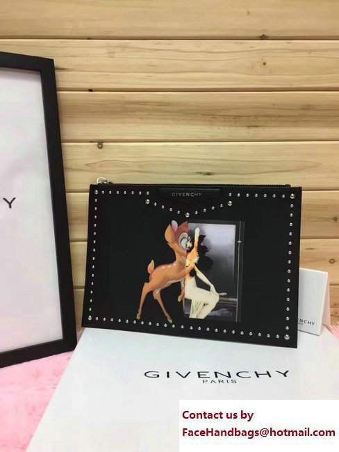Givenchy Clutch Pouch Large Bag Studded Bambi Print Black 2017 - Click Image to Close