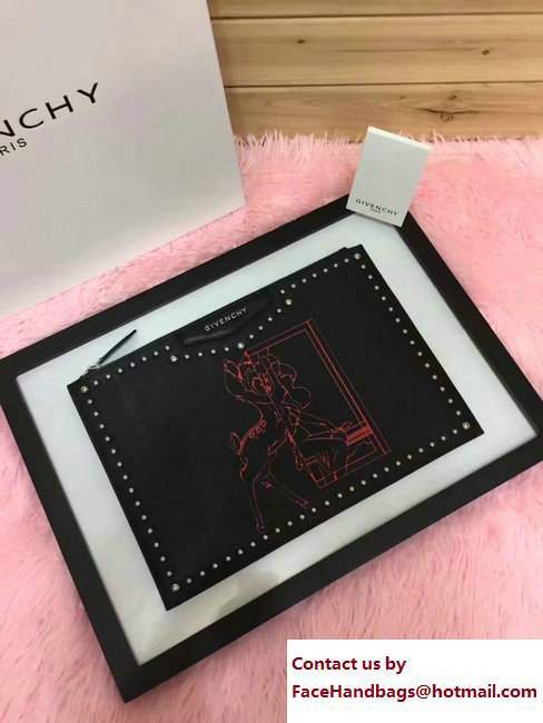 Givenchy Clutch Pouch Large Bag Studded Red Bambi Print Black 2017 - Click Image to Close