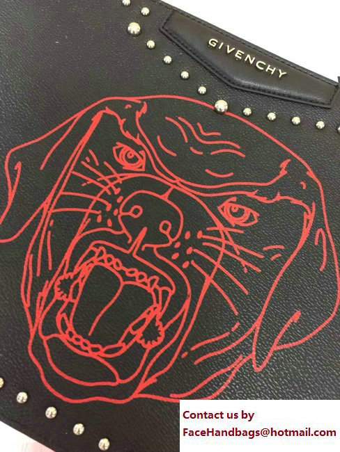 Givenchy Clutch Pouch Large Bag Studded Red Rottweiler Print Black 2017