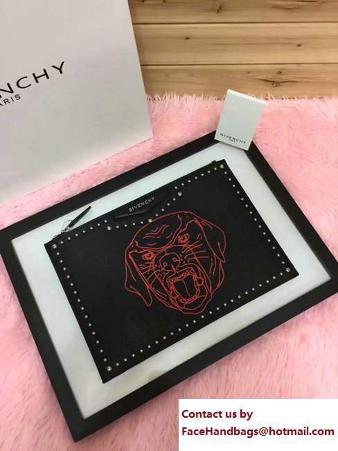 Givenchy Clutch Pouch Large Bag Studded Red Rottweiler Print Black 2017