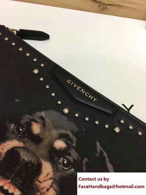 Givenchy Clutch Pouch Large Bag Studded Rottweiler Print Black 2017 - Click Image to Close