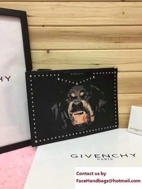 Givenchy Clutch Pouch Large Bag Studded Rottweiler Print Black 2017