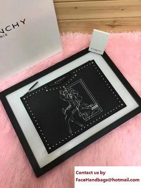 Givenchy Clutch Pouch Large Bag Studded White Bambi Print Black 2017