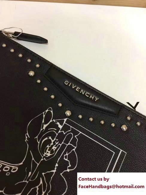 Givenchy Clutch Pouch Large Bag Studded White Bambi Print Black 2017