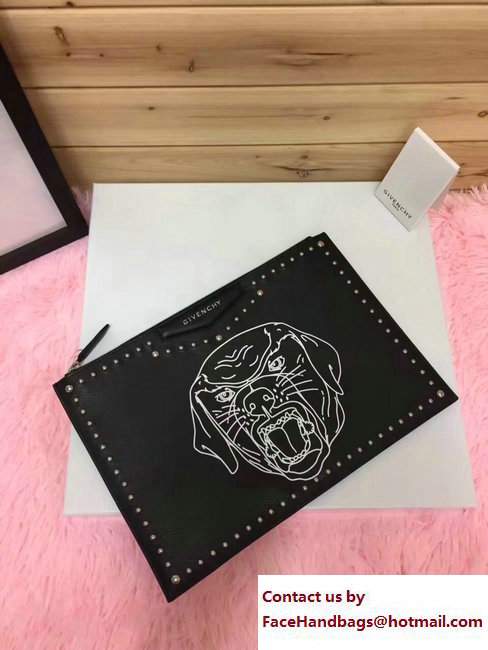 Givenchy Clutch Pouch Large Bag Studded White Rottweiler Print Black 2017