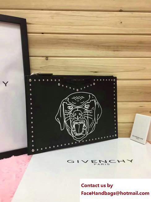Givenchy Clutch Pouch Large Bag Studded White Rottweiler Print Black 2017 - Click Image to Close
