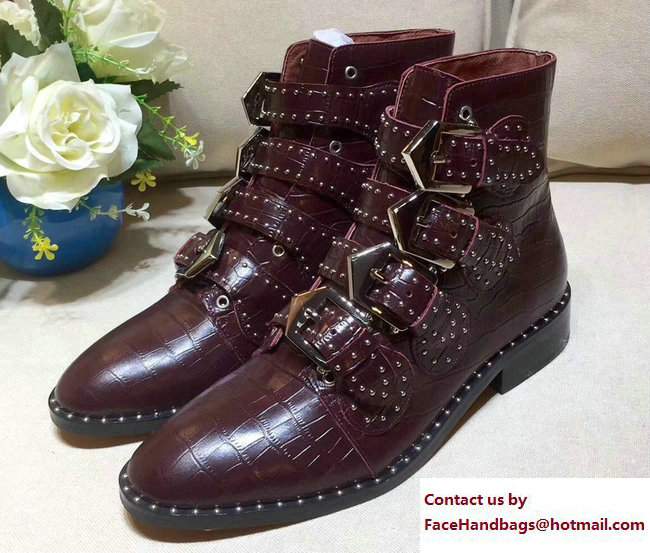 Givenchy Studded Buckle Ankle Boots Croco Pattern Burgundy 2017 - Click Image to Close