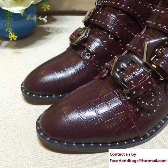 Givenchy Studded Buckle Ankle Boots Croco Pattern Burgundy 2017 - Click Image to Close