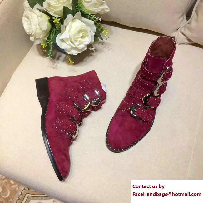 Givenchy Studded Buckle Ankle Boots Suede Amaranth 2017