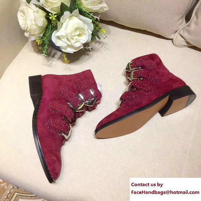 Givenchy Studded Buckle Ankle Boots Suede Amaranth 2017 - Click Image to Close