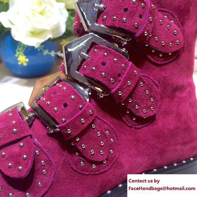 Givenchy Studded Buckle Ankle Boots Suede Amaranth 2017