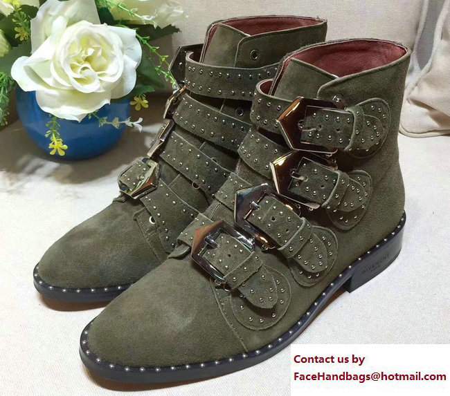 Givenchy Studded Buckle Ankle Boots Suede Army Green 2017 - Click Image to Close