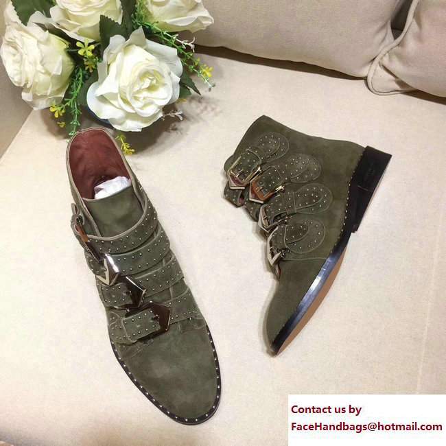Givenchy Studded Buckle Ankle Boots Suede Army Green 2017 - Click Image to Close