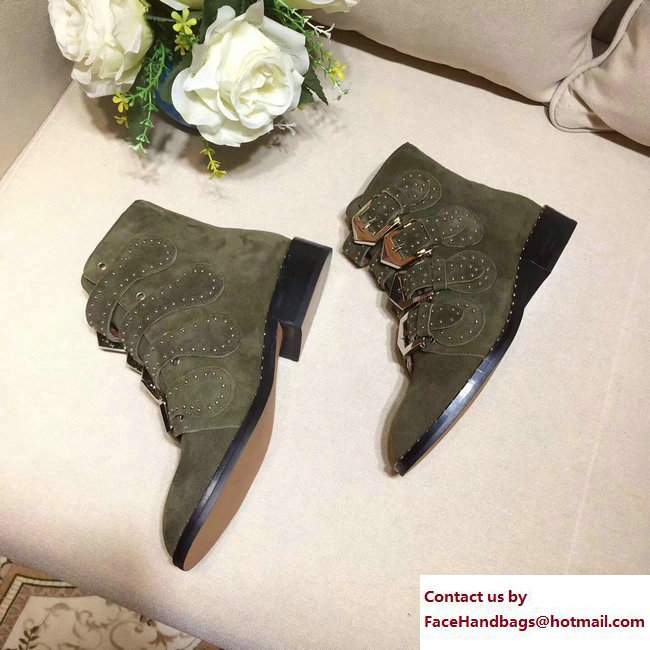 Givenchy Studded Buckle Ankle Boots Suede Army Green 2017