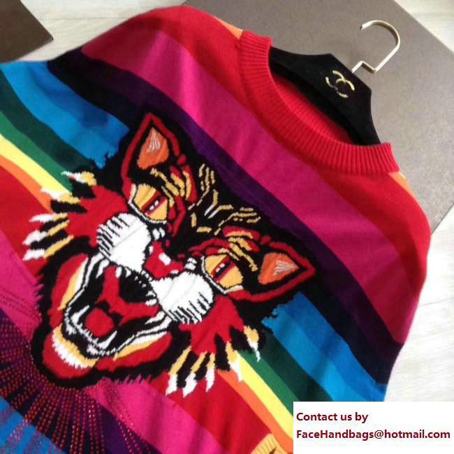 Gucci Angry Cat Intarsia Rainbow Striped Knitted Cape 478655 2017 - Click Image to Close