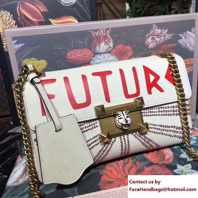 Gucci Crystal Embellished Shoulder Bag 477330 Future White 2017 - Click Image to Close