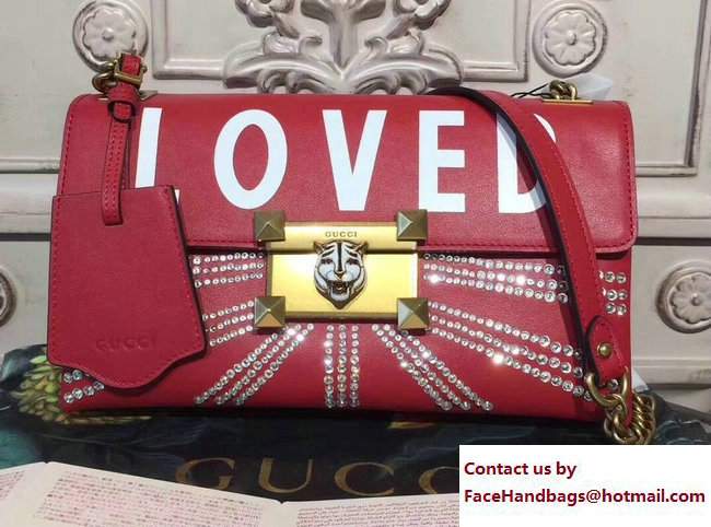 Gucci Crystal Embellished Shoulder Bag 477330 Loved Red 2017 - Click Image to Close