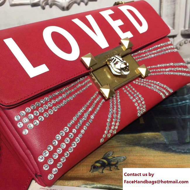 Gucci Crystal Embellished Shoulder Bag 477330 Loved Red 2017