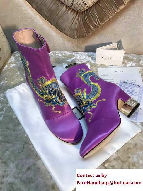Gucci Dragon Bow Satin Mid-Heel Ankle Boots 476249 Fuchsia 2017 - Click Image to Close