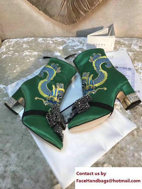 Gucci Dragon Bow Satin Mid-Heel Ankle Boots 476249 Green 2017 - Click Image to Close