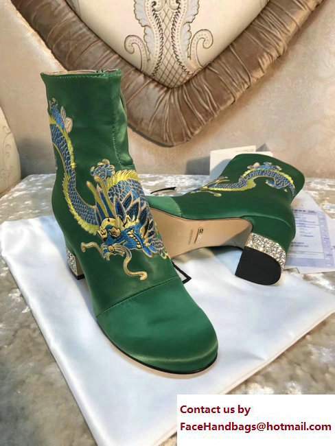 Gucci Dragon Bow Satin Mid-Heel Ankle Boots 476249 Green 2017