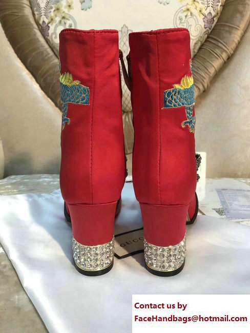 Gucci Dragon Bow Satin Mid-Heel Ankle Boots 476249 Red 2017 - Click Image to Close