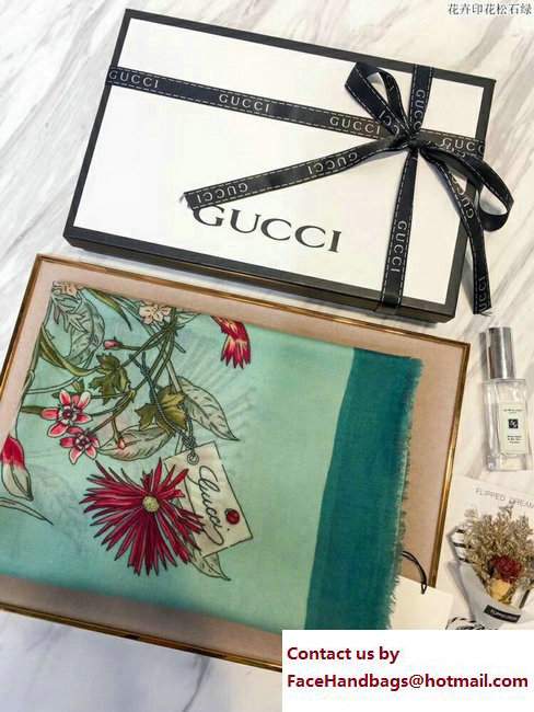 Gucci Flower Print Silk Scarf 371444 Green 2017 - Click Image to Close