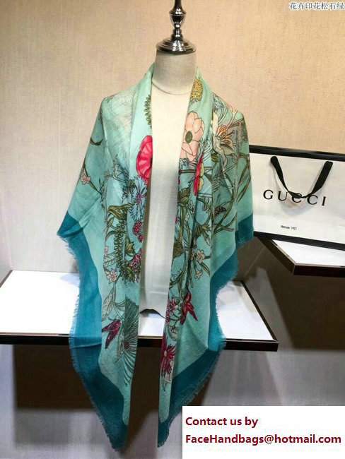 Gucci Flower Print Silk Scarf 371444 Green 2017