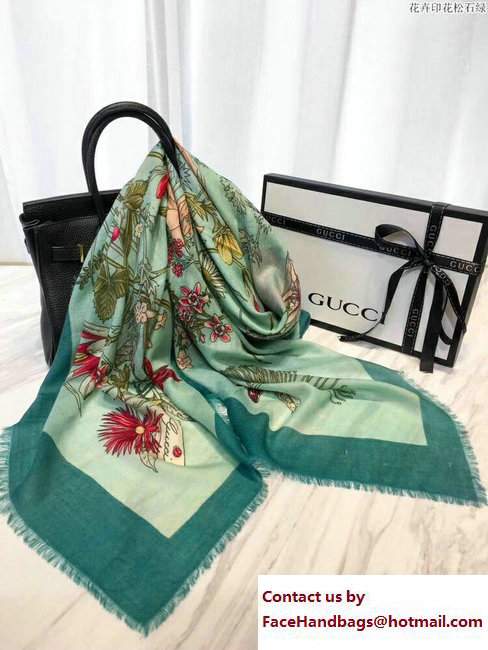 Gucci Flower Print Silk Scarf 371444 Green 2017 - Click Image to Close