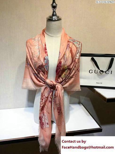 Gucci Flower Print Silk Scarf 371444 Pink 2017 - Click Image to Close