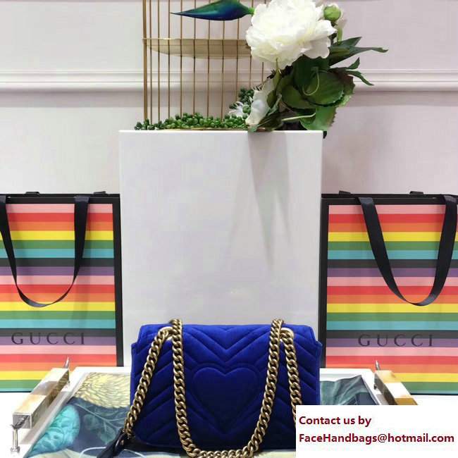 Gucci GG Marmont Chevron Embroidered Crystal Dragonfly and Flower Velvet Mini Bag 446744 Blue 2017