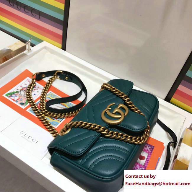 Gucci GG Marmont Matelasse Chevron Mini Chain Shoulder Bag 446744 Green 2017 - Click Image to Close