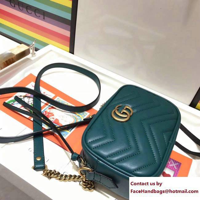 Gucci GG Marmont Matelasse Chevron Mini Chain Shoulder Camera Bag 448065 Green 2017